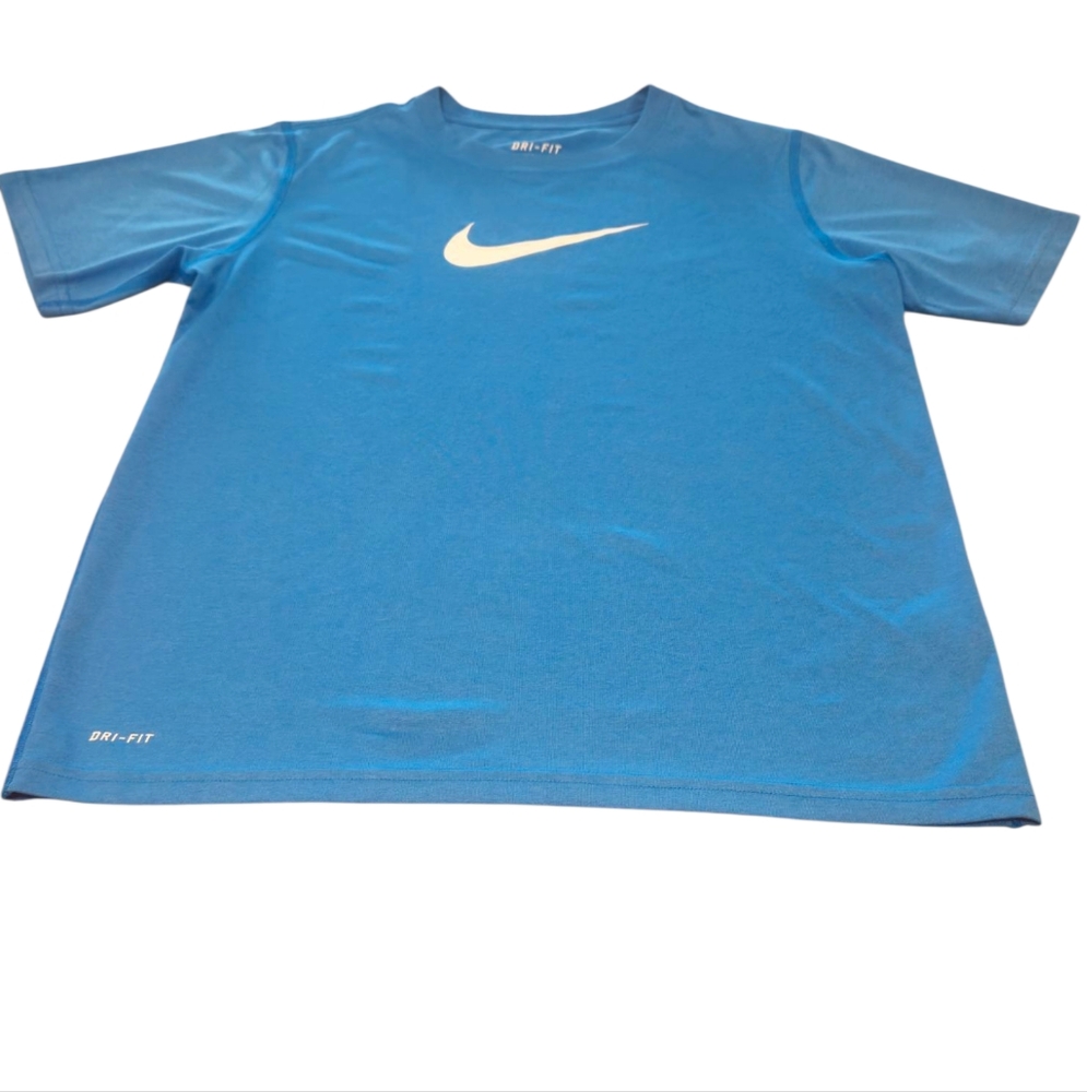 Nike Blue Short Sleeve Tee with Iconic Swoosh Dri Fit Size Large 100% Polyester